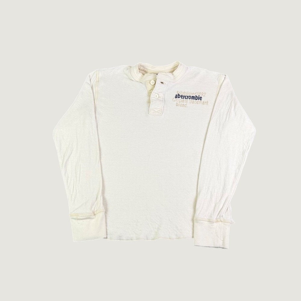 Abercrombie & Fitch Womens Cream Long Sleeve Henley Shirt Logo Large